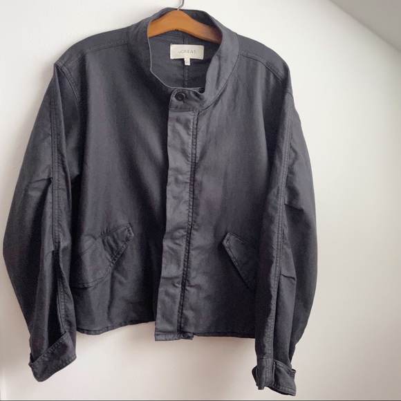 The Great The Brigade Jacket Charcoal Cotton Linen Twill Size 2 - Picture 1 of 8
